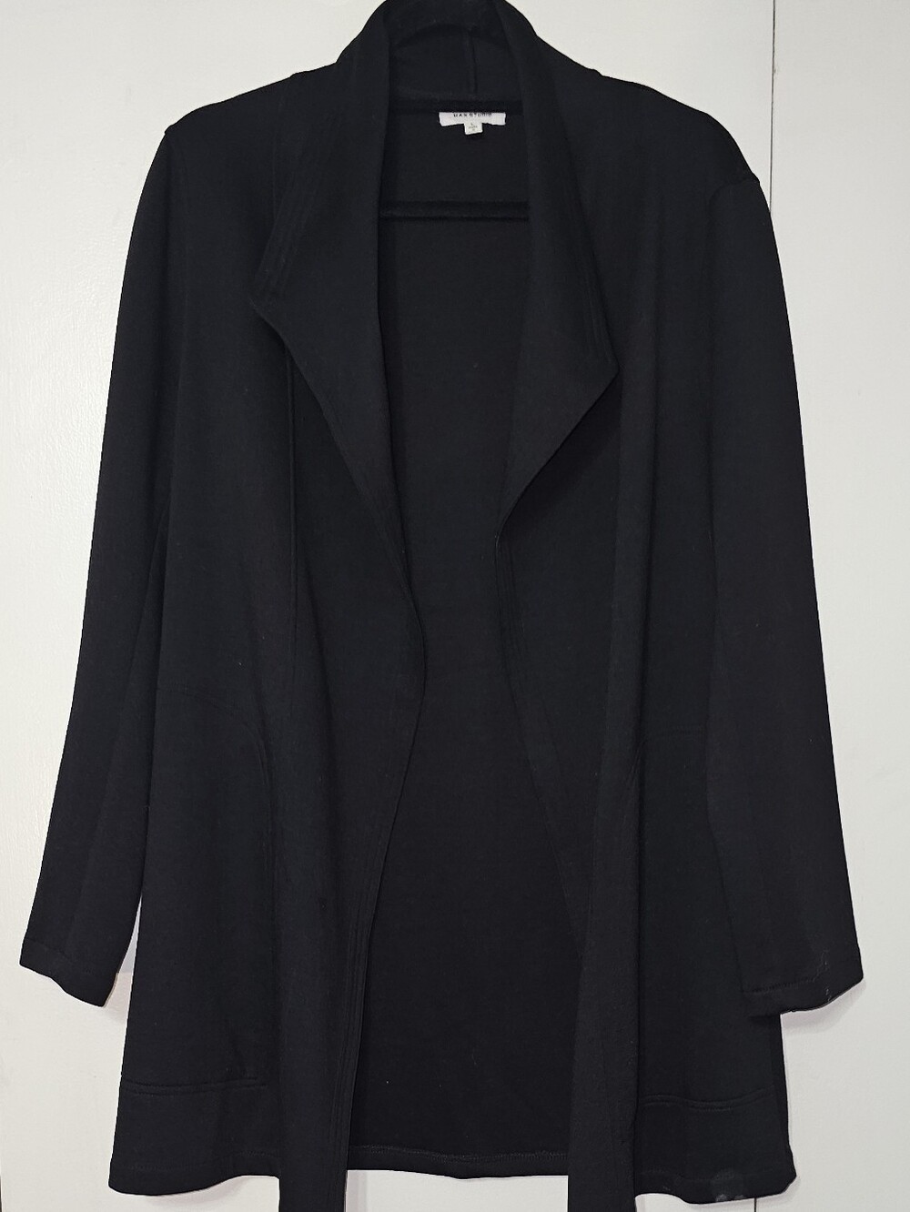 Max Studio Black Open-Front Fluid Cardigan Coat Sz Lg